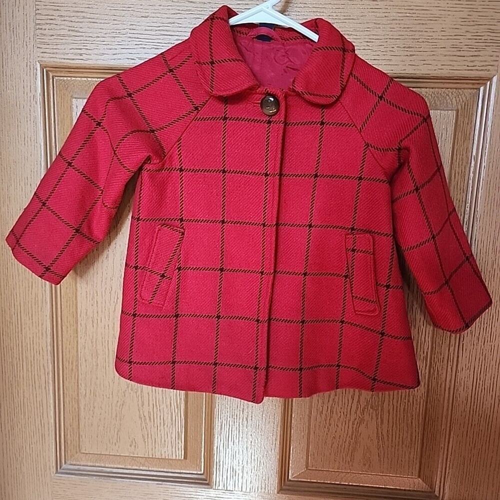 Baby Gap Red Windowpane Plaid Wool Blend Swing Coat Cape Toddler Size 4 Years - Picture 1 of 10
